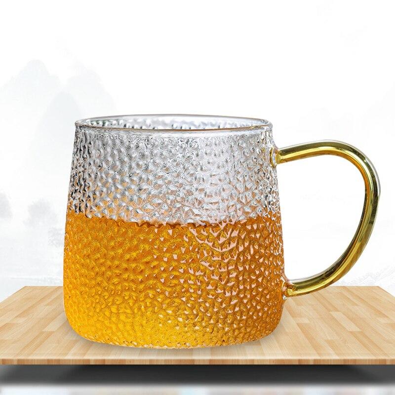 Hammer Glass Breakfast Cup Handle Design Gold Thread Cappuccino Coffee Cup Colorful Transparent Crystal Tea Service