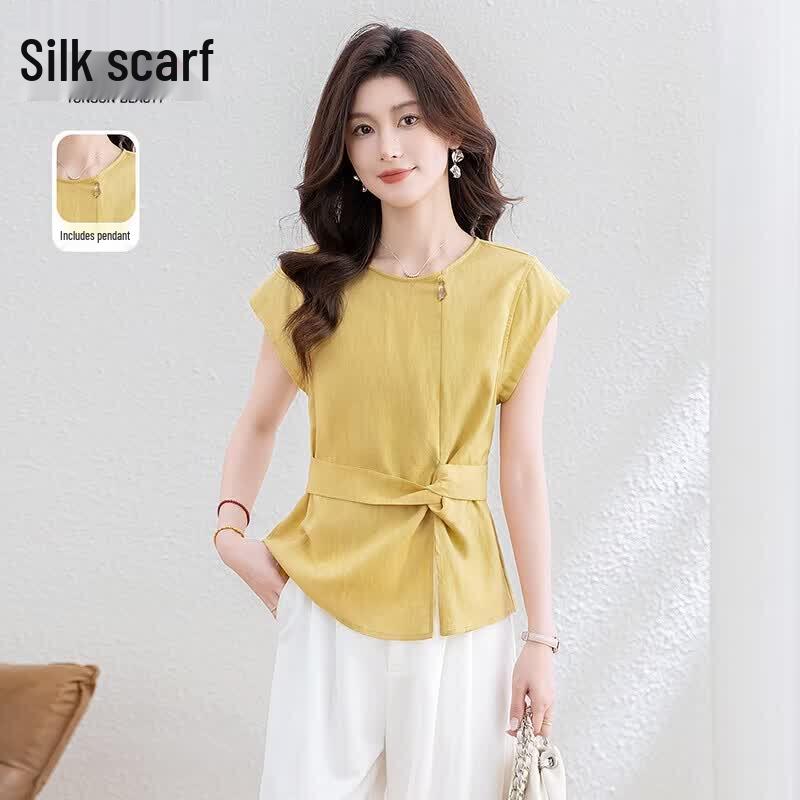 Women s Lyocell-Linen Blend Round Neck Blouse S