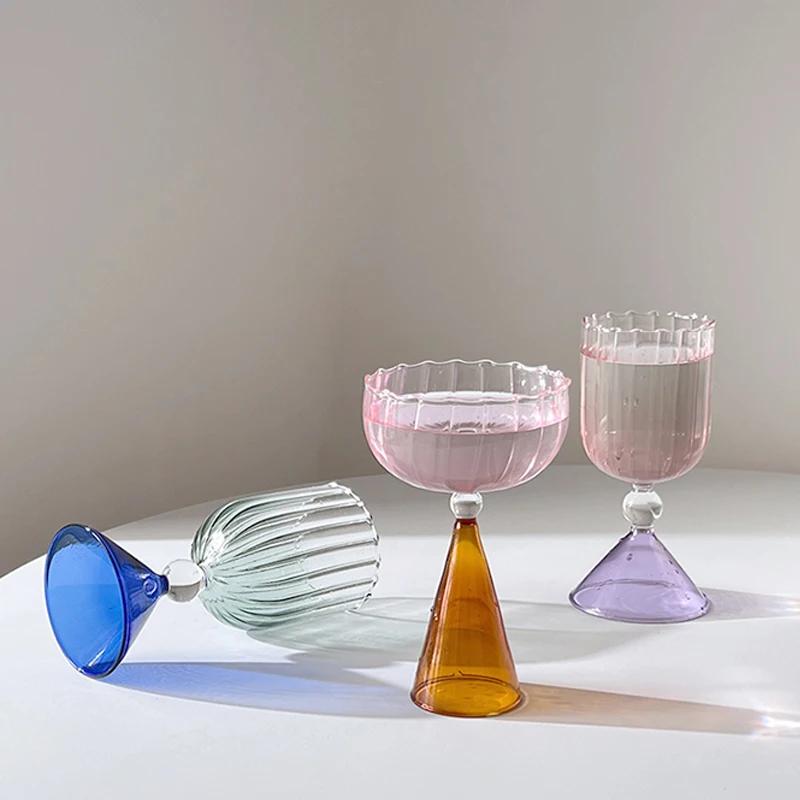 Geometry Glass Gradient Champagne Wine Cup Personality Creative Ice Cream Dessert Pudding Drink Whisky Goblet Bowl