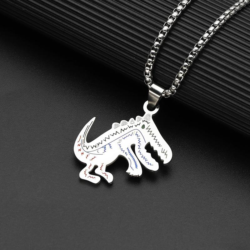 European and American new necklaces, personalized hip-hop dinosaur pendants, American trendy brand couple necklaces with wool sweater necklaces