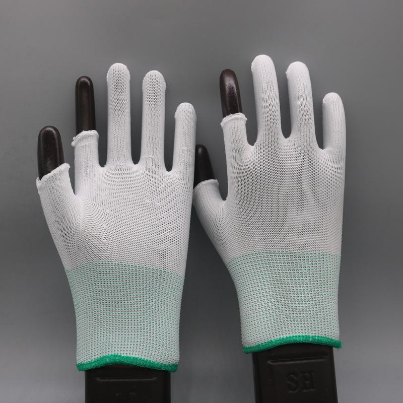 Half-finger gloves summer, knitted driving gloves nylon labor protection two-finger three-finger five-finger gloves leak gloves White gauze 2-finger gloves