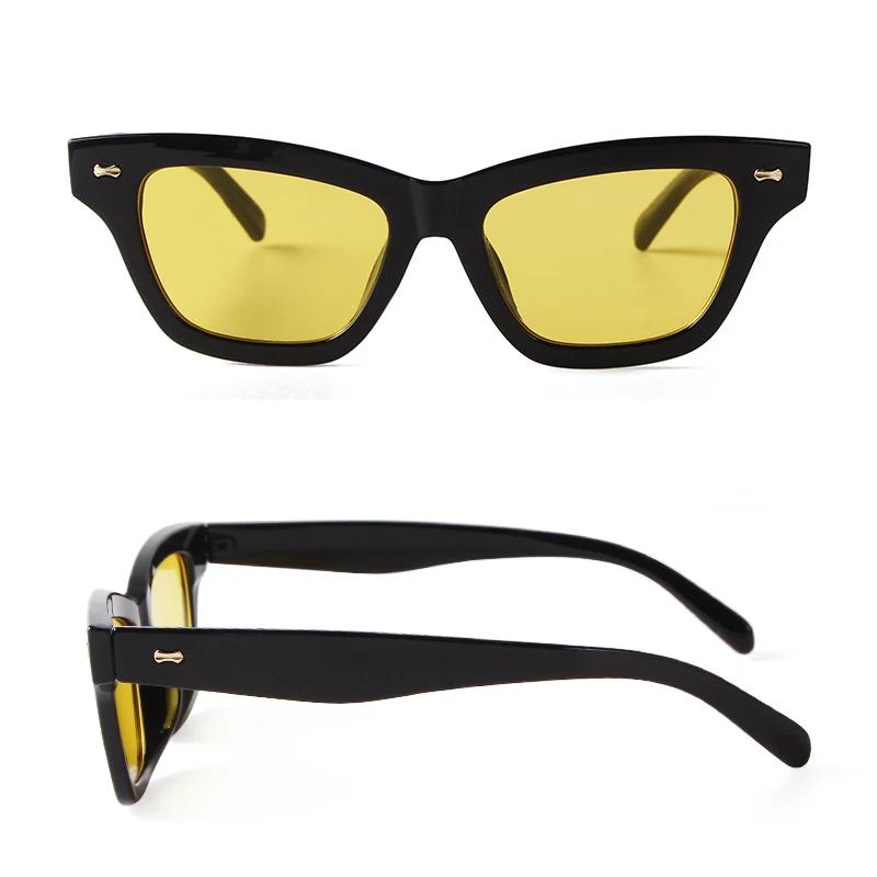 Fashion Cat Eye Sunglasses Women Men  Vintage 90S Rivet Tortoise Frame Yellow Lens Square Sun Glasses Shades Eyewear Female
