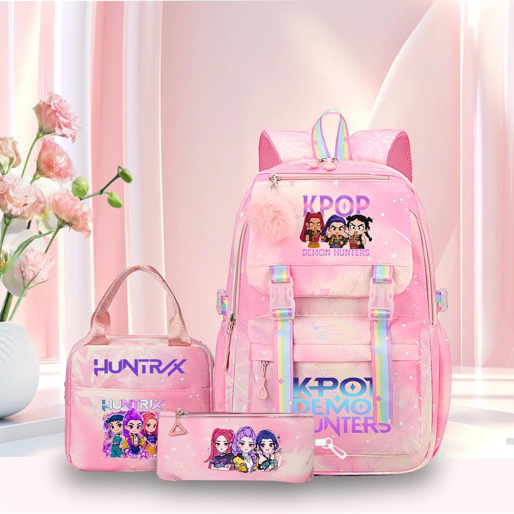 3 Peças/conjunto Mochila Fofa Estampada de Anime Kpop Bolsa de Viagem de Grande Capacidade para Adolescente Menina Menino Mochila Escolar Presente para Criança Rucksack