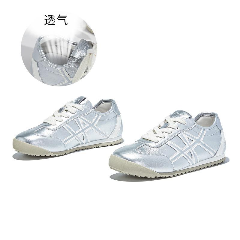 

Кожаные женские осенние новые кроссовки на плоской подошве, спортивные, модные, повседневные, универсальные, маленькие белые туфли для женщин 40 серебряный