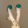 New Matching Color Round Head Sandals for Women Thin Belt Braided One Line Buckle Thick Heel Bun Head Roman Shoes