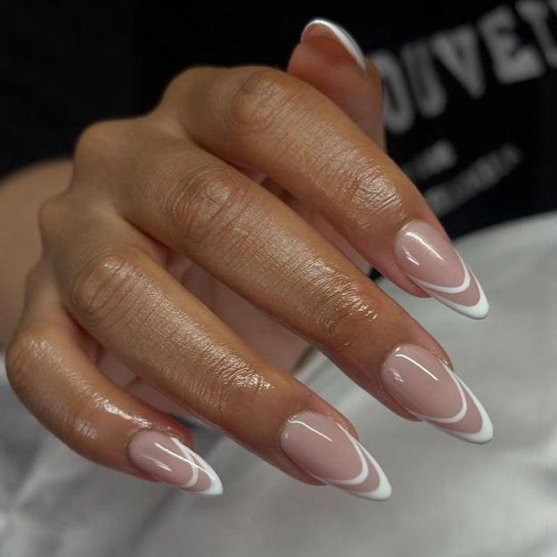 Trendy European & American Style Detachable Almond French White Edge Nail Stickers