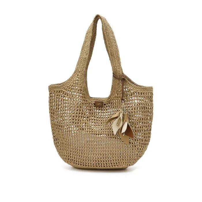 Beige Raffia Twisted Mesh Shoulder Bag L DCBA6E580I2