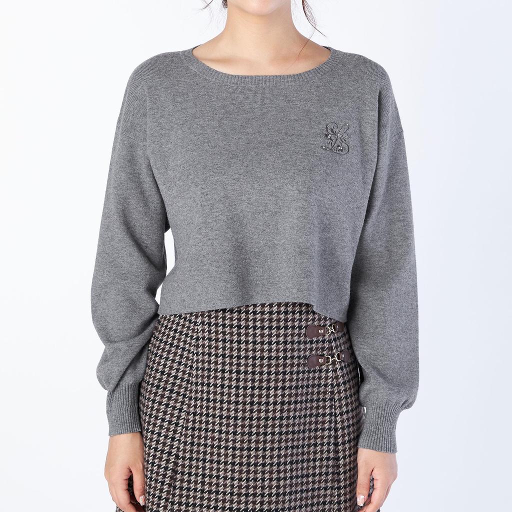 Laisse Passe Cropped Knit Pullover Gray Women's Sweater,