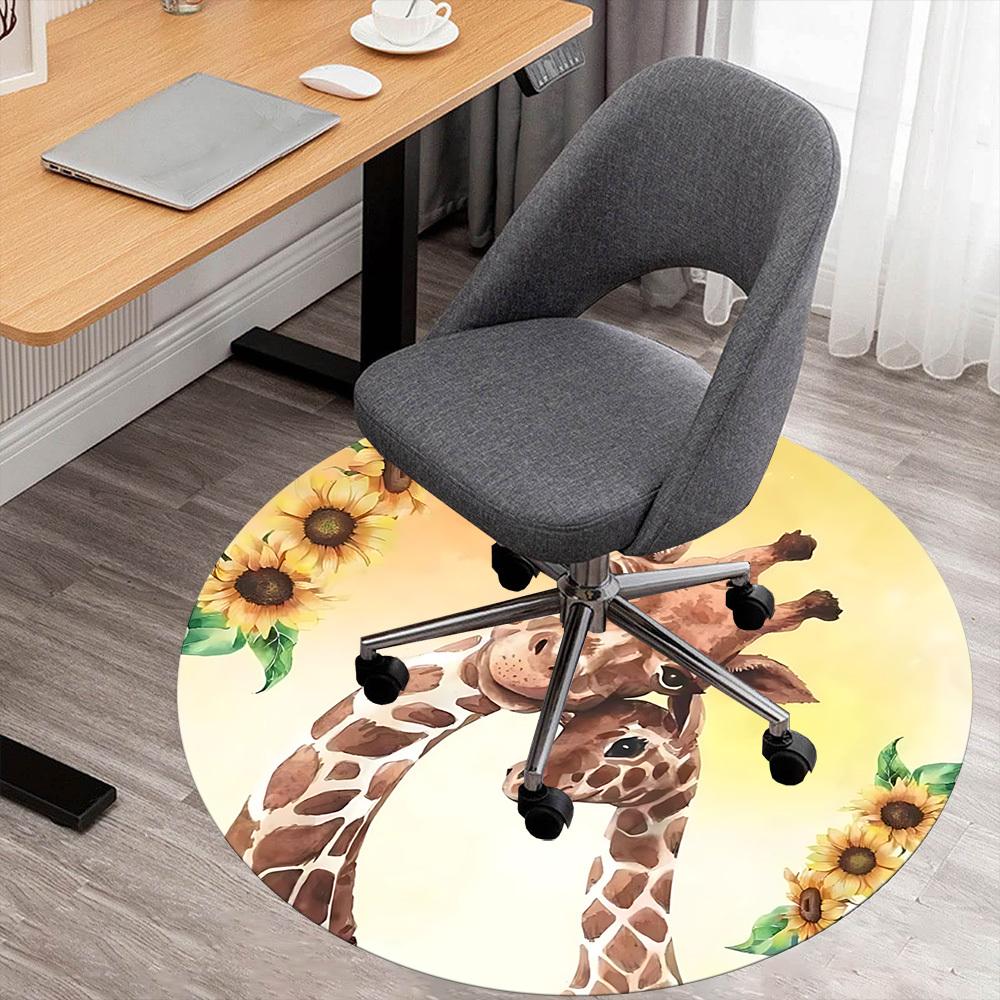 1pc Giraffe Sunflower Round Chair mat Area Rug - Non-Slip, Floor Mat for Office, Bedroom, and Indoor Decor c1125576
