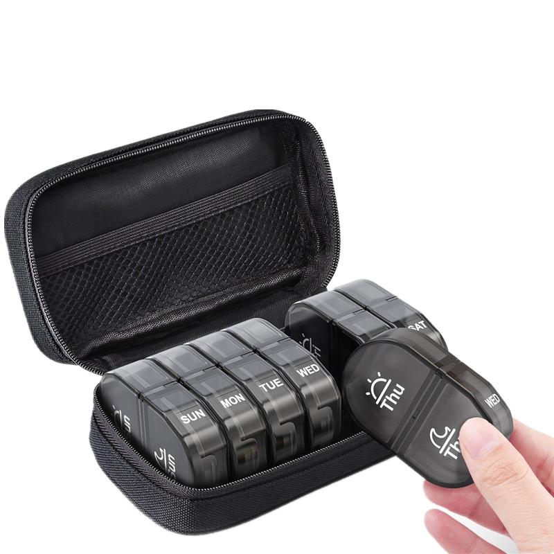 

1 комплект холщовой сумки, дорожный органайзер для таблеток, 2 раза в день, большая коробка для таблеток на утро/после полудня, 7-дневный футляр для таблеток с портативной тканевой сумкой на молнии 1 set