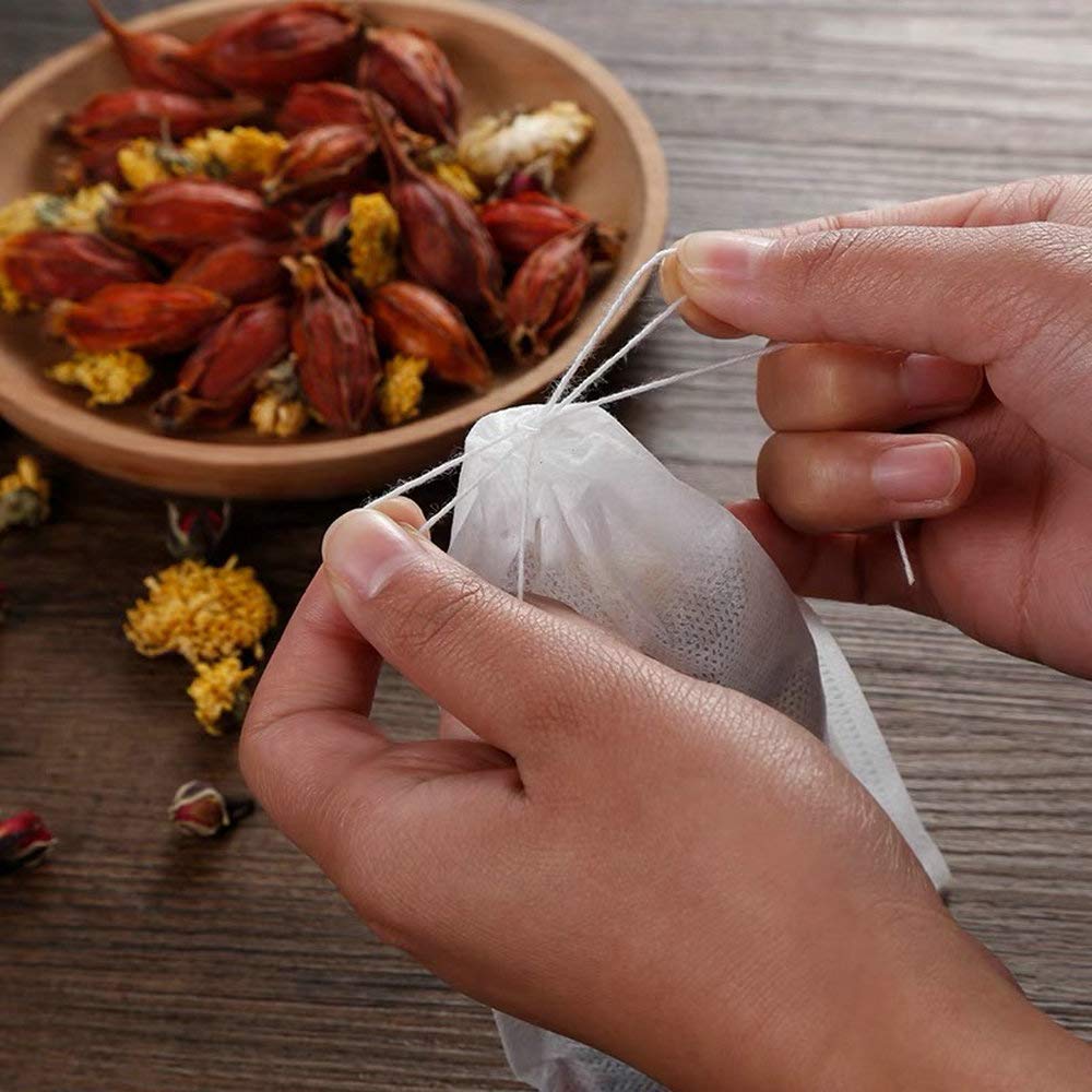 T&B 100 Disposable Empty Tea Bags, 1520mm Nonwoven Fabric, Pressure-Feeding Line, Empty Tea Bags for Loose Leaf Tea & Coffee, Portable and Ideal for