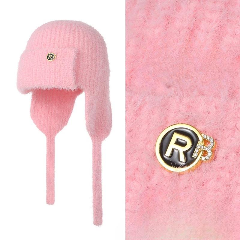 Women's Winter Autumn Faux Mink Fur Solid Color Ribbon Ear Flap Beanie Warm Knitted Lei Feng Hat Versatile for Students