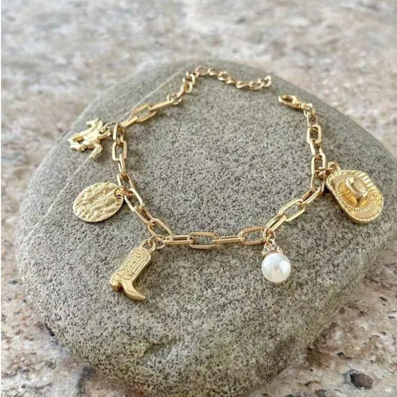 

Hegaze 1 шт. Винтажный браслет-подвеска с геометрическим декором из искусственного жемчуга one-size золотой