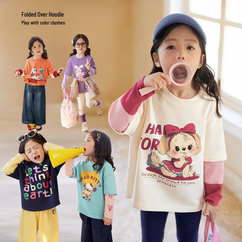 LUSON Okids Girls  Faux Two-Piece Sweatshirt 110