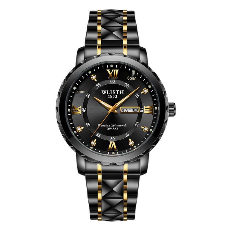 Men s Luminous Waterproof Quartz Watch with Large Dial, Double Calendar, and Leather Strap
