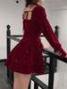 Weihnachtsrot Elegantes Samtkleid Damen Frankreich Designer Vintage Minikleid Weiblich Koreanische Mode Party Y2k Kleid Winter 2026