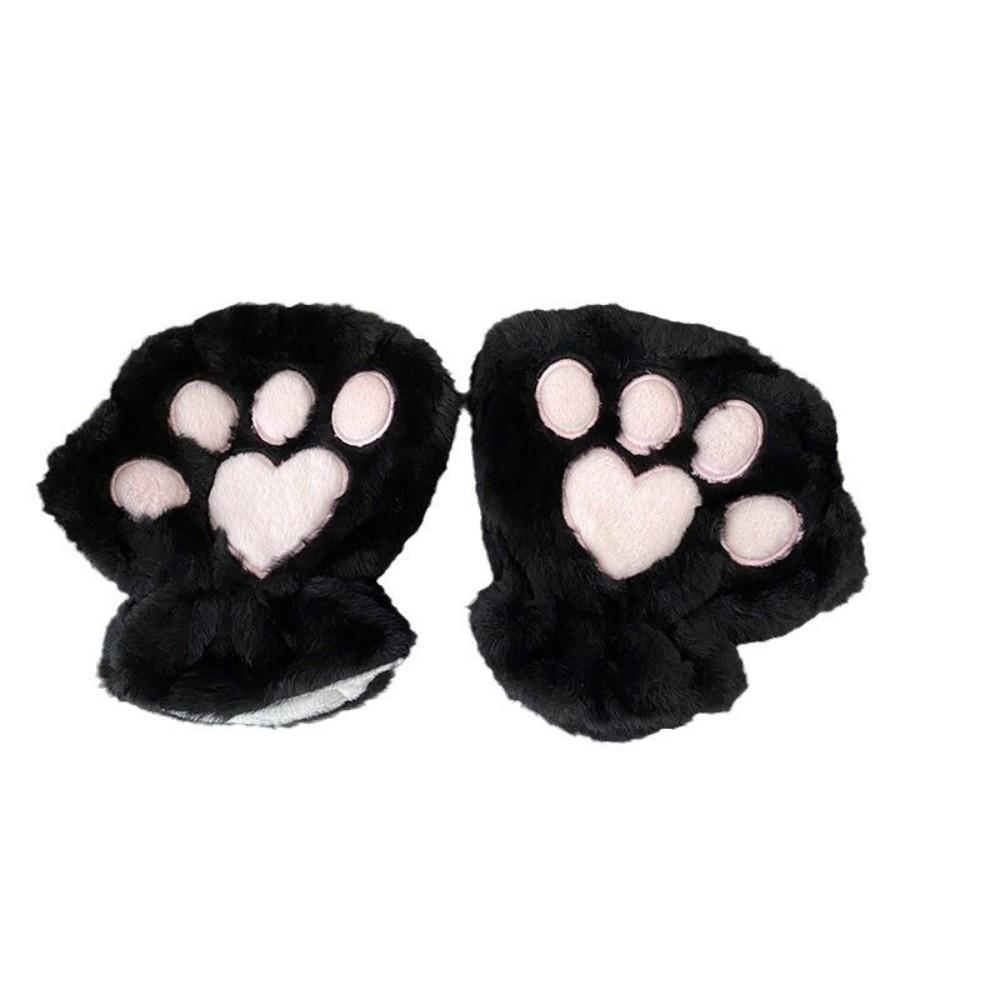 Polyester Fuzzy Half Finger Gloves Thick Plush Bear Paw Gloves Fuzzy Warm Winter Gloves  Writing