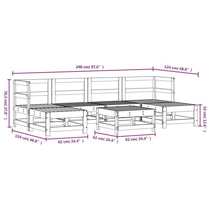 VidaXL Salon de Jardin 7 pcs, Canapés avec Repose-pied, Ensemble de Meubles avec Table Basse Patio Terrasse, Rustique, Blanc 3186362