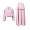 Fashion Brand Suit Pink Loose Long-sleeved Top + Ruffled Skirt Two-piece Set