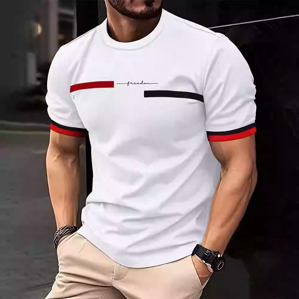 26. New Popular Casual and Comfortable Short-sleeve T-shirt, 3D Printing Technology, Suitable for Layering and Outerwear, Loose Striped Short-sleeve 
