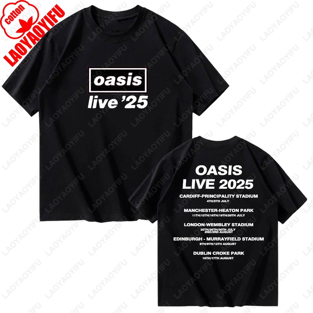 

Oasis Live 2025 UK Tour Graphic T Shirts Woman Man Concert Dates Park Wembley Cotton T-shirt Fashion Vintage Hip-hop Clothing L