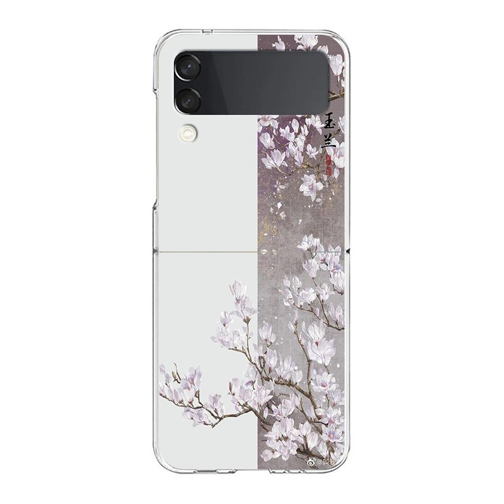 Phone Case For Samsung Galaxy Z Flip 3 4 5 Transparent Fold High Hard PC Shell For Galaxy Z Flip 3 5 Clear Cover Flower 12