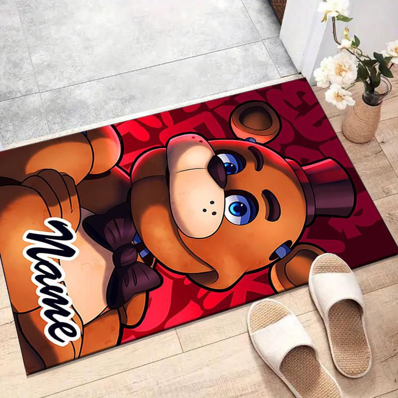 Custom Freddy bear Mat Personalized Name, Polyester Washable Indoor Entryway Rug, Gift for Christmas, Easter, Thanksgiving Day