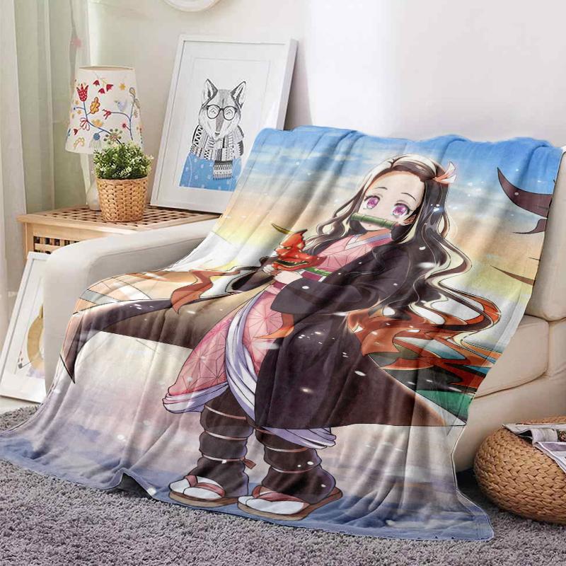 130x150cm Kamado Nezuko Demon S-Slayer Japan Anime Soft Flannel Blanket For Beds Bedroom Sofa Picnic,Throw Blanket For Kid