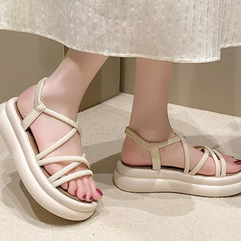 Letnie nowe proste sandały na grubej podeszwie typu muffin