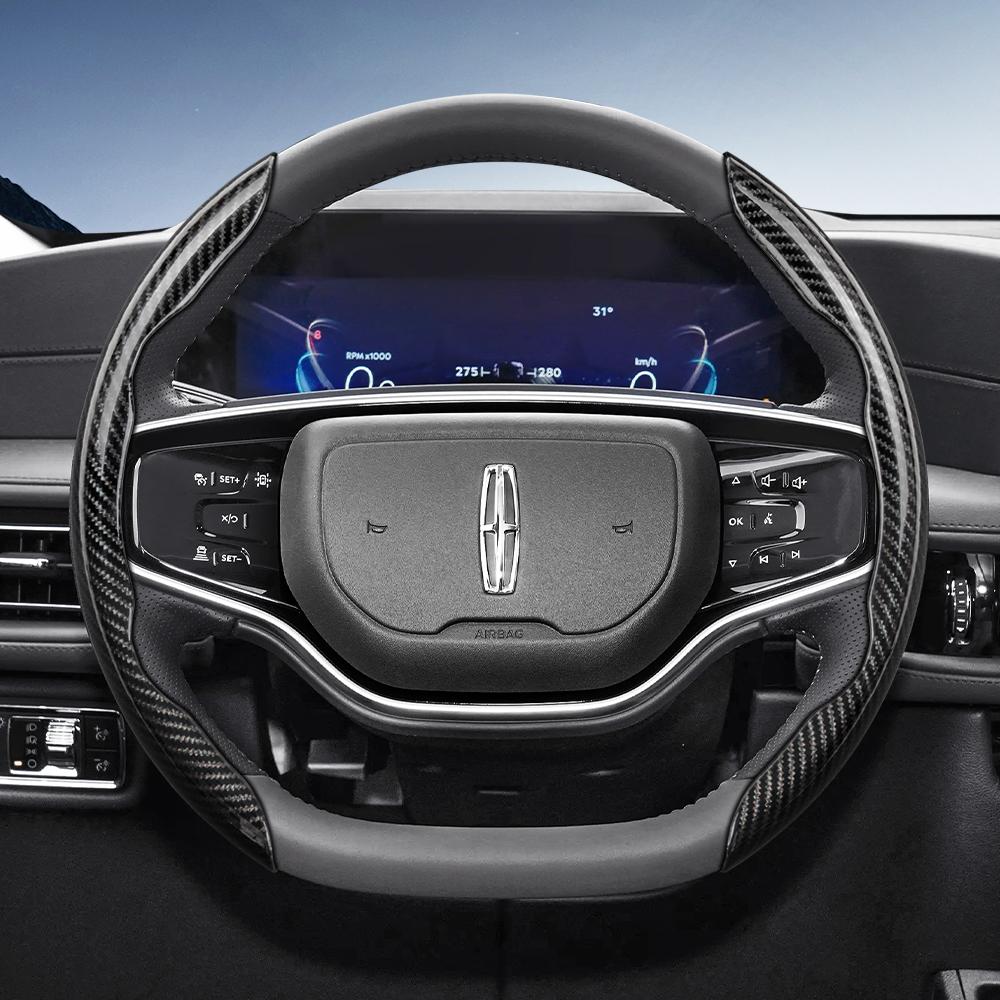 Suitable for Lincoln Carbon Fiber Texture Steering Wheel Cover with Segmented Quick-Release Design, Durable, for Models Such As