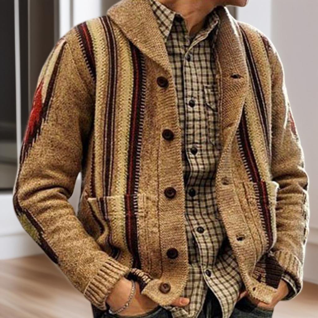 Men's Button-down Lapel Cardigan Jacket Slim Fit Outerwear Knitted Sweater