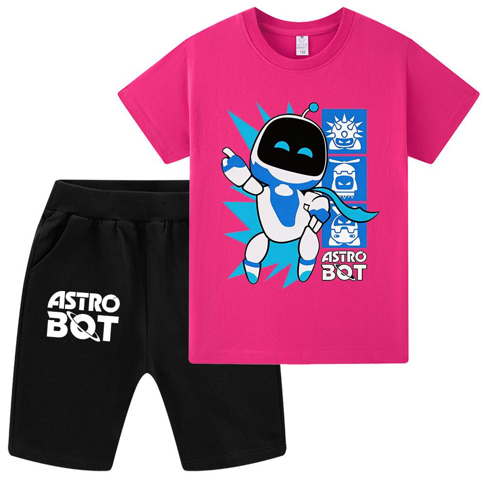 WA1339 Set da 2 pezzi Bambini Ragazzi Ragazze T-shirt a Maniche Corte Stampata Astro Bot Pantaloncini Top Pantaloni Set