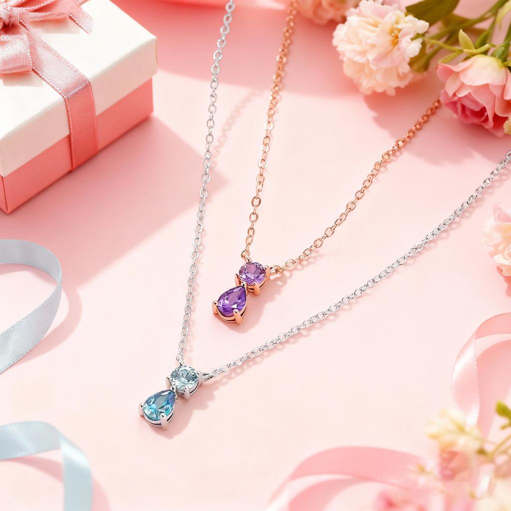 Cross-border Hot-selling European American Style Simple Water Drop Birthstone Necklace Women Fashion Pendant Necklace