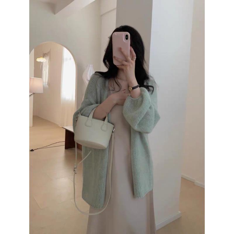 

Весенний новый тонкий кружевной кардиган средней длины на шнуровке, с нежным вязаным узором, свободный, мягкий, восковой, солнцезащитный жакет женский one size fits all зелёный