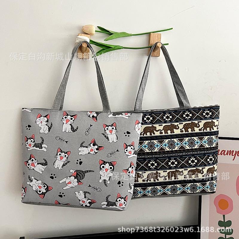 New printed bag large capacity tote bag literary flower cloth student bag shoulder portable canvas women's bag