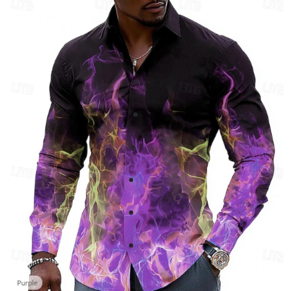 Camisas de manga larga con estampado de relámpagos para hombre, cárdigan informal, nuevas camisas de moda con botones para las fiestas