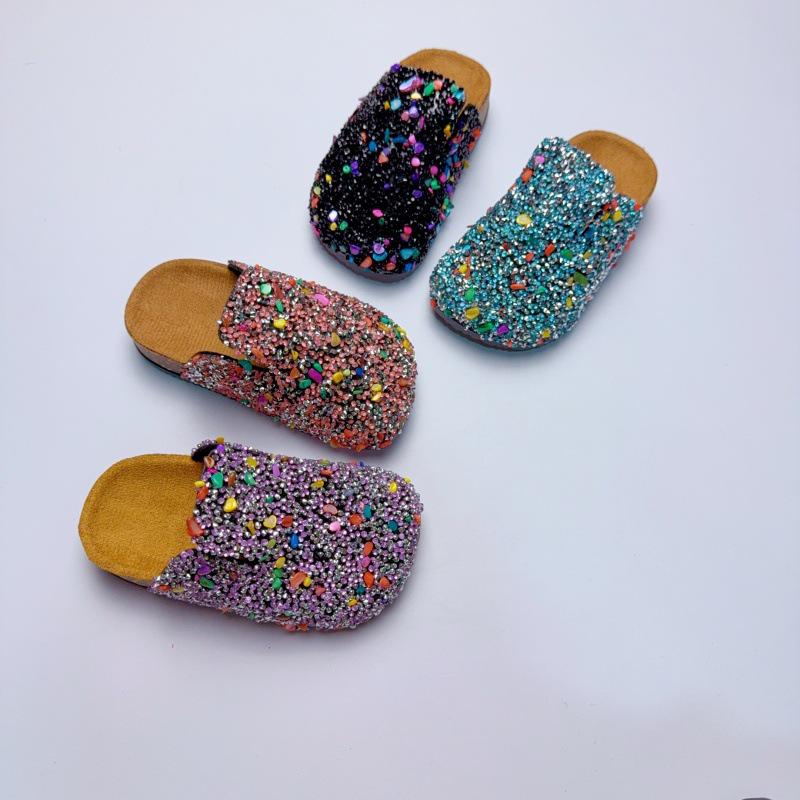 Baotou Rhinestone Thick Sole Non-slip Slip-on Children's Half Slippers for Autumn and Summer