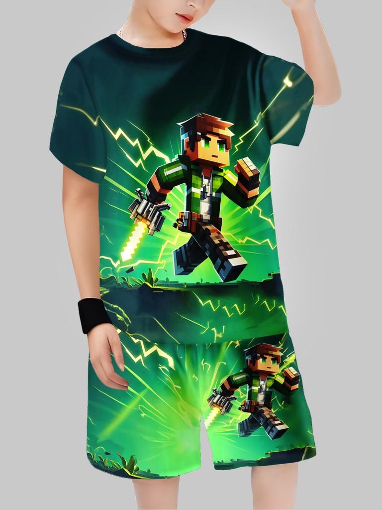 Sommer Kinderkleidung Lässiges 3D-Druck Kurzarm-T-Shirt Jungenkleidung