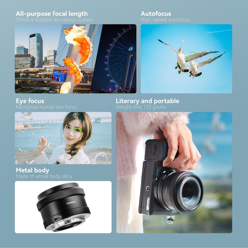 7artisans 27mm AF X Mount Lens Large Aperture Angle of View Single Focus Lens Fixed Focus Declick F2.8 APS-C 55.6°
