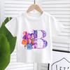 KPop Demon Hunters White T-shirt for Children A-Z Letters Tee Top Cartoon Round Collar Clothes Kids Short Sleeve Clothing Gift