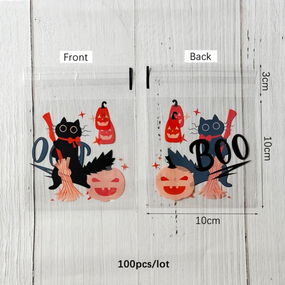 100PCS Pumpkin Halloween Plastic Candy Pouch Ghost Halloween Biscuit Gift Bag   Halloween