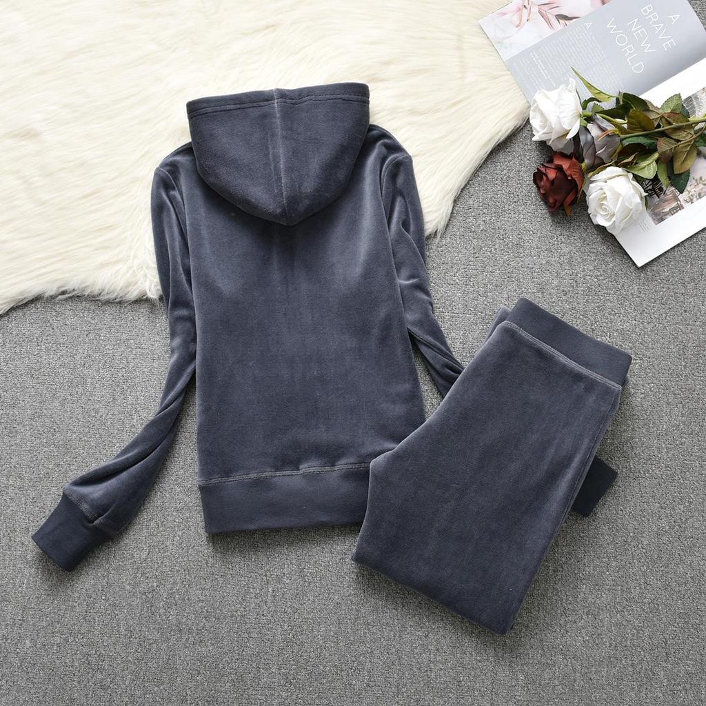 Women's Velvet Casual Sportswear Set: Solid Color Cardigan Hoodie & Slim Fit Sweatpants