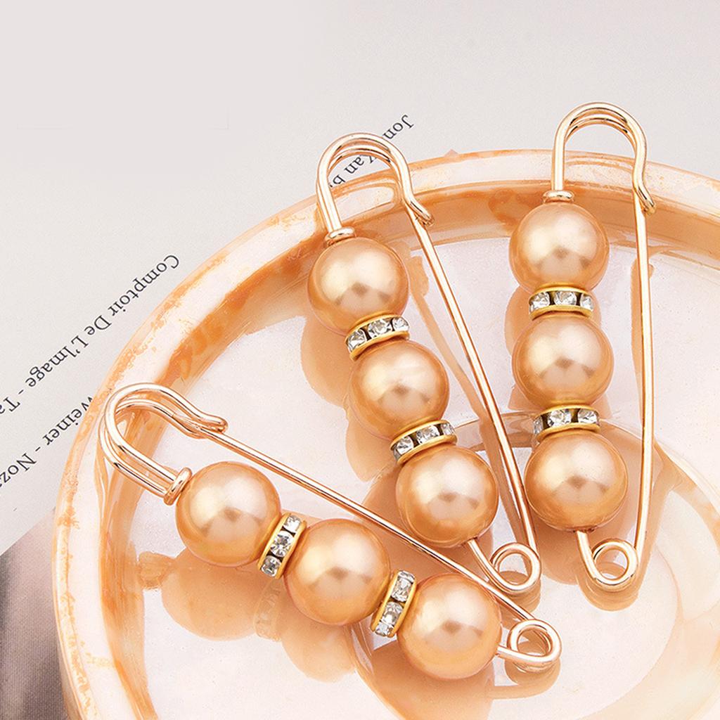 3Pcs Pearl Waist Cincher No Slip Pin Adjustable Waistband Clips for Pants Skirts Safety Pins for Women