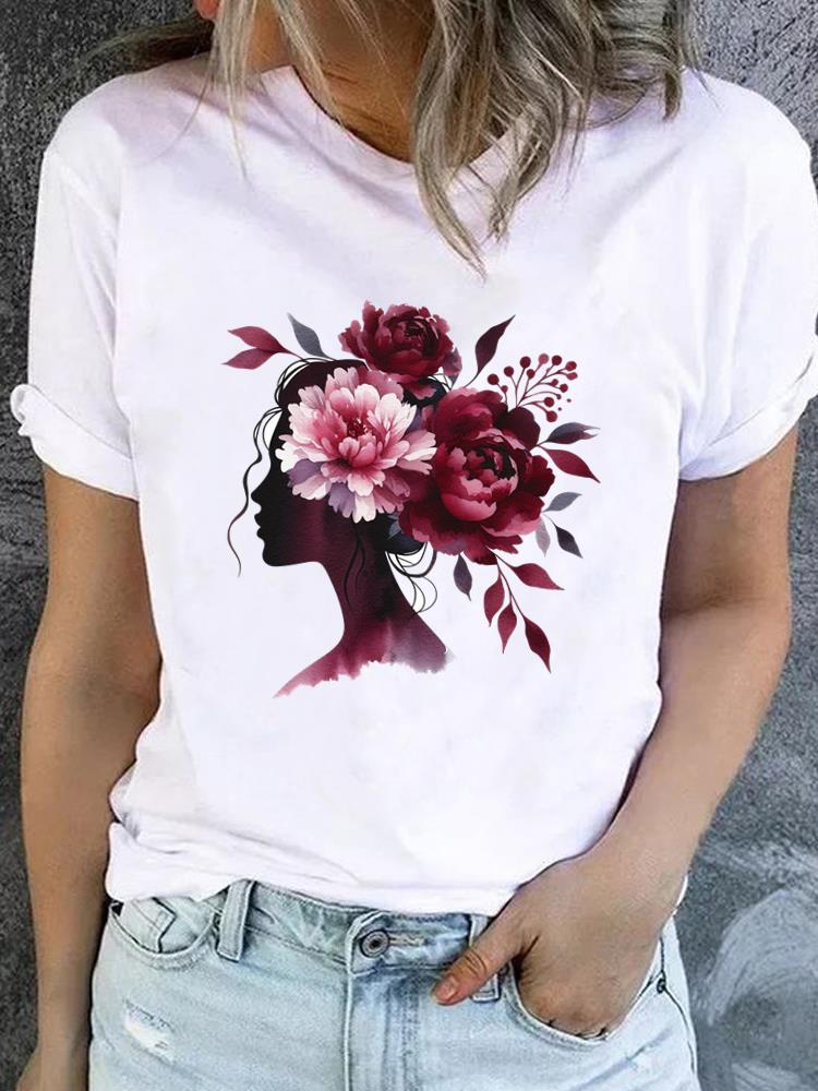 (Asian Size) Butterfly Flower Short Sleeve T-shirts Printed Clothing Lady Female Top Casual T Shirt Fashion Women Graphic Tee