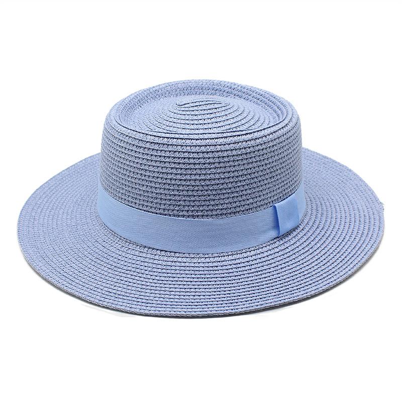 20 Color Summer Beach Sun Hats For Women Man Foldable Round Flat Top Big Brim Straw Hat Solid Color Outdoor Holiday Visor Caps
