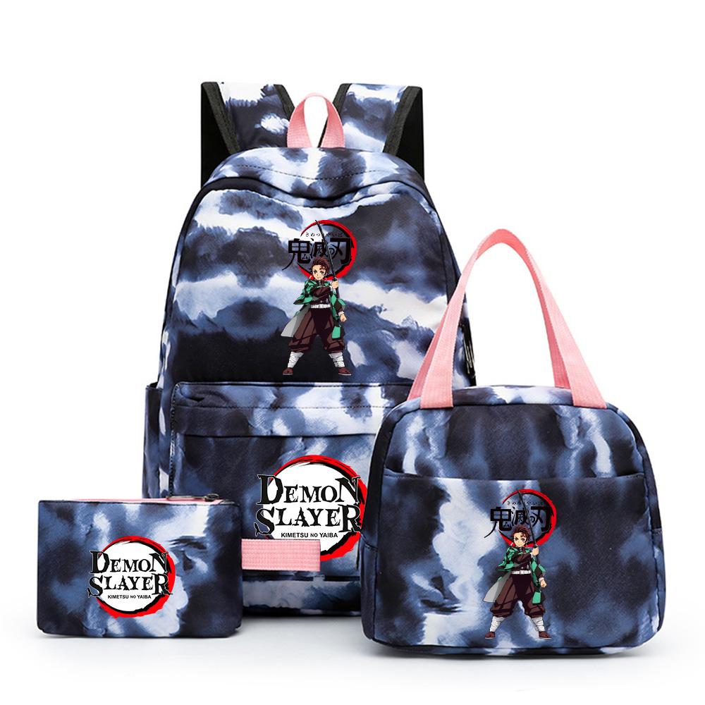3Pcs/set Anime Demon Slayer Printed Backpack with Lunch bag Pencil Case for Teenager Bookbag Girl Boy Travel Bag Gift
