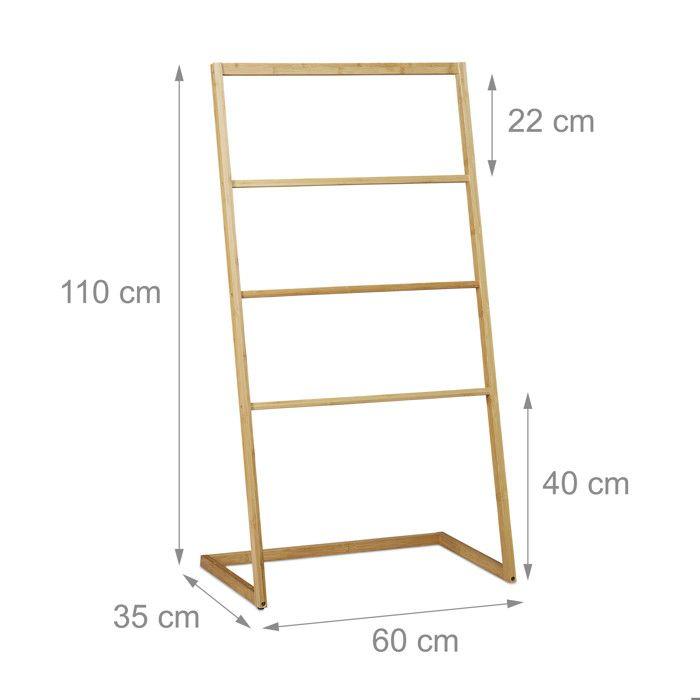 Relaxdays porte-serviettes sur pieds, échelle escalier 4 barreaux, serviette bain douche, hxlxp 110 x 60 x 35 cm, nature