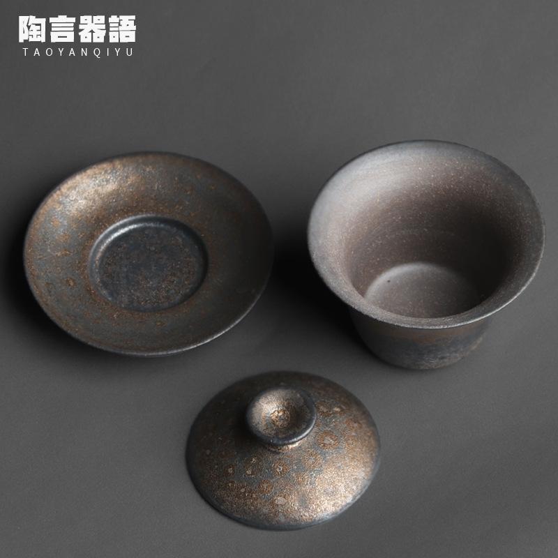 Винтажная stoneware крытая миска Ручная работа Керамика Чайная церемония Кунг-фу Широкое горло Ручка для захвата Чайная миска Чайный набор