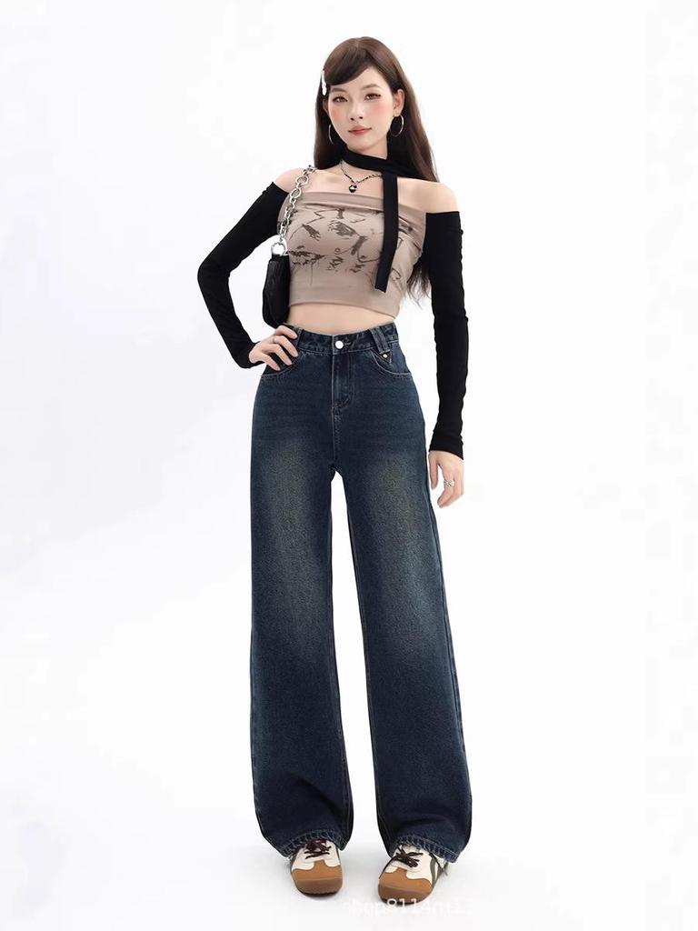 Korean High Waist Minimalist Loose Jeans - Versatile Autumn/Winter Style