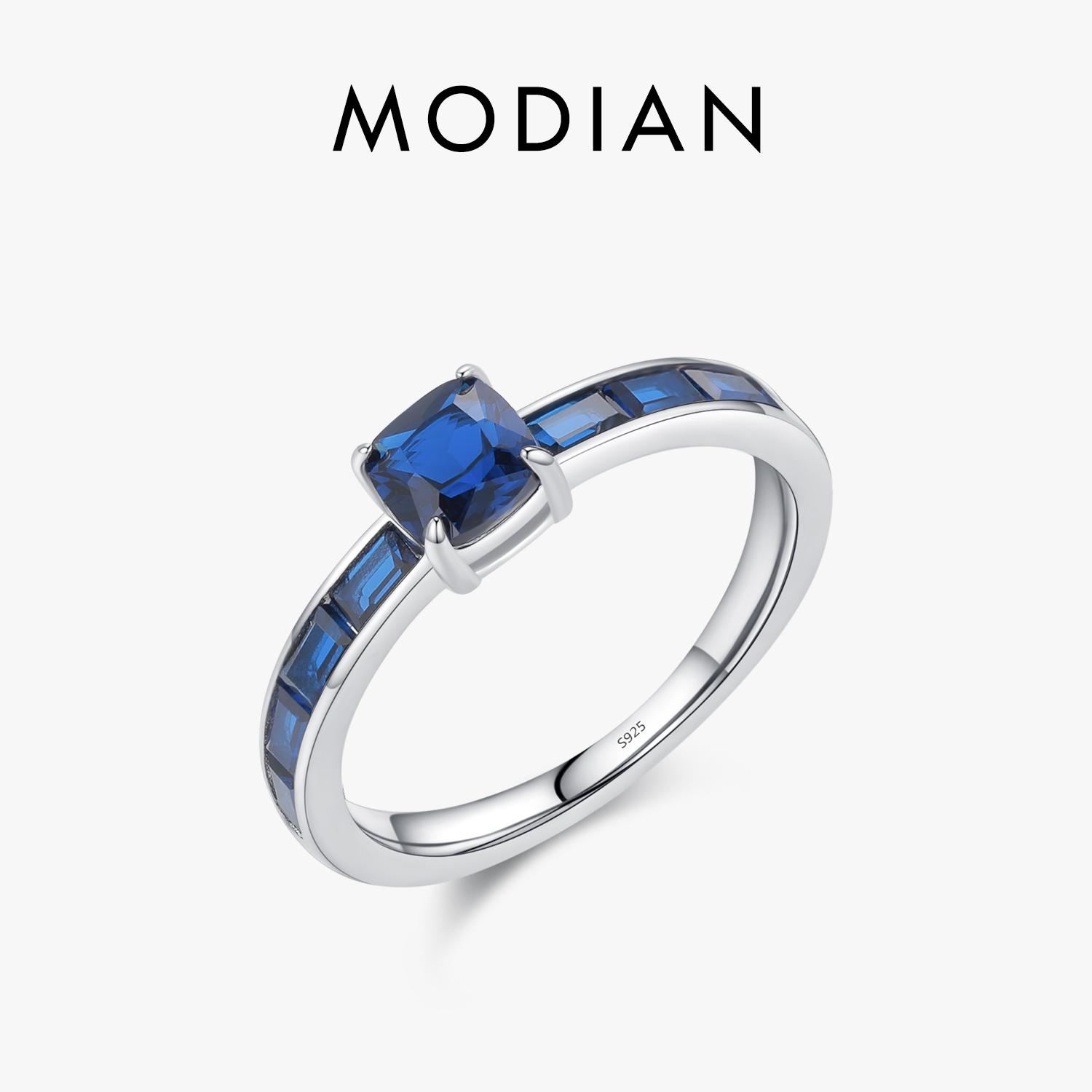 

925 Sterling Silver Luxury Square Blue Cubic Zirconia Ring Classic Romantic Rings for Women Wedding Gift Fine Jewelry 5